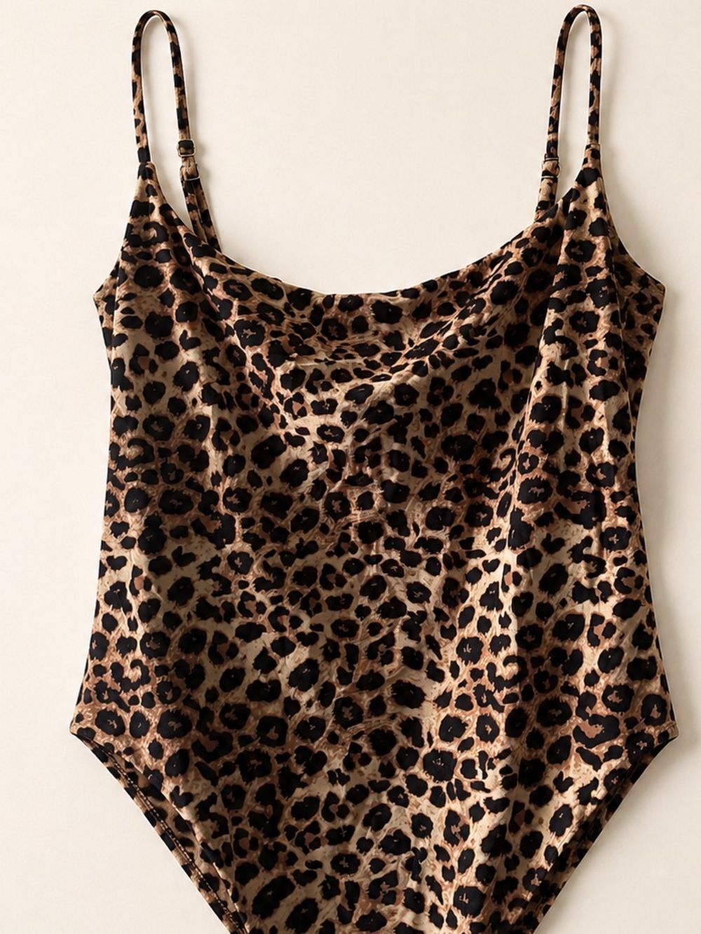 Leopard Print Bodysuit Scoop Neck Adjustable Strap Animal Print Top Medium